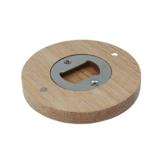 Solid Oak Wood Round Magnetic Bottle Opener & Coaster – Custom Engraving