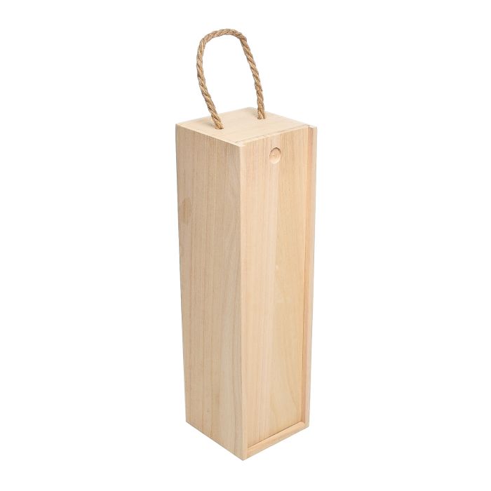 Plain Wooden Wine Box with Sliding Lid and Rope – Custom Engraving