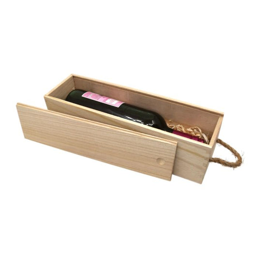 Plain Wooden Wine Box with Sliding Lid and Rope – Custom Engraving