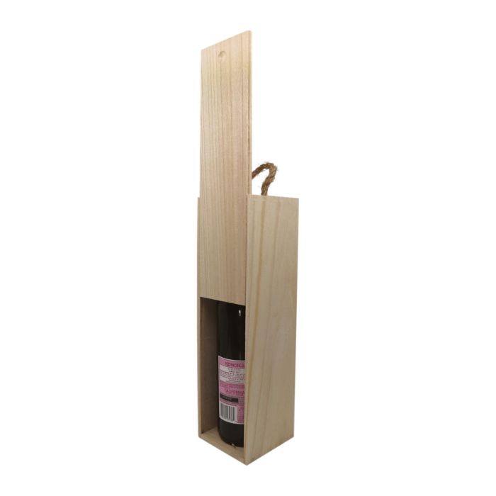 Plain Wooden Wine Box with Sliding Lid and Rope – Custom Engraving