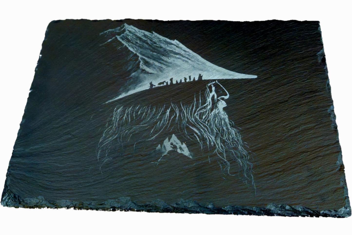 Personalized Engraved Black Slate Art Board – Mystical Mountain Wanderer Design