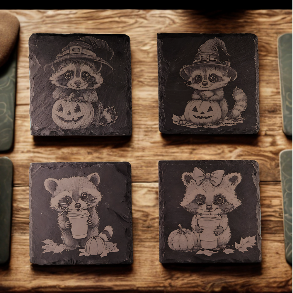 Custom Engraved Square Slate Coasters – Personalized Gift Set