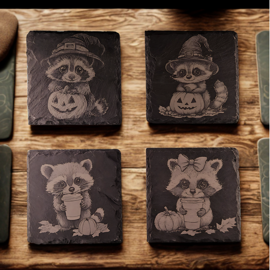 Custom Engraved Square Slate Coasters – Personalized Gift Set