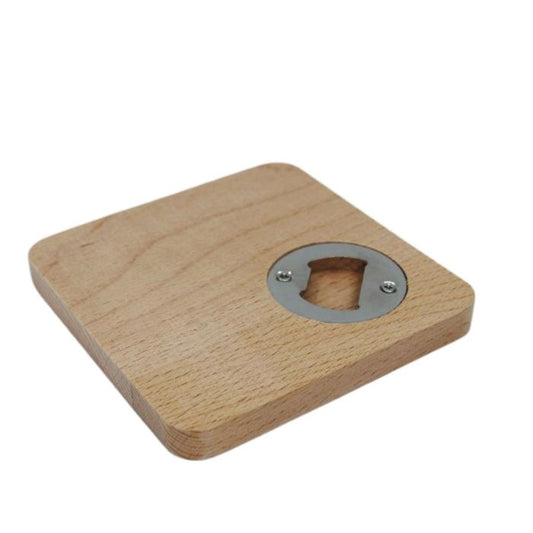 Solid Beech Wood Square Bottle Opener & Coaster – Custom Engraving