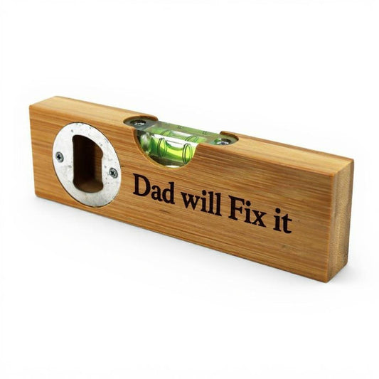 Bamboo Bottle Opener with Spirit Level – Custom Engraving