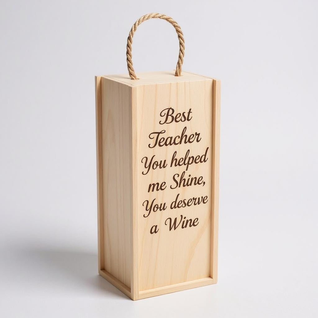 Plain Wooden Wine Box with Sliding Lid and Rope – Custom Engraving