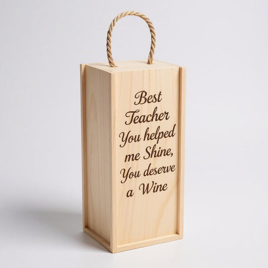 Plain Wooden Wine Box with Sliding Lid and Rope – Custom Engraving