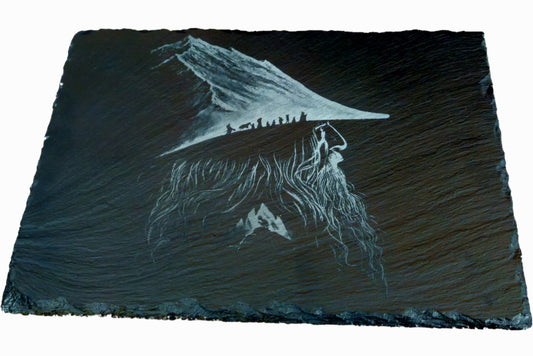 Personalized Engraved Black Slate Art Board – Mystical Mountain Wanderer Design